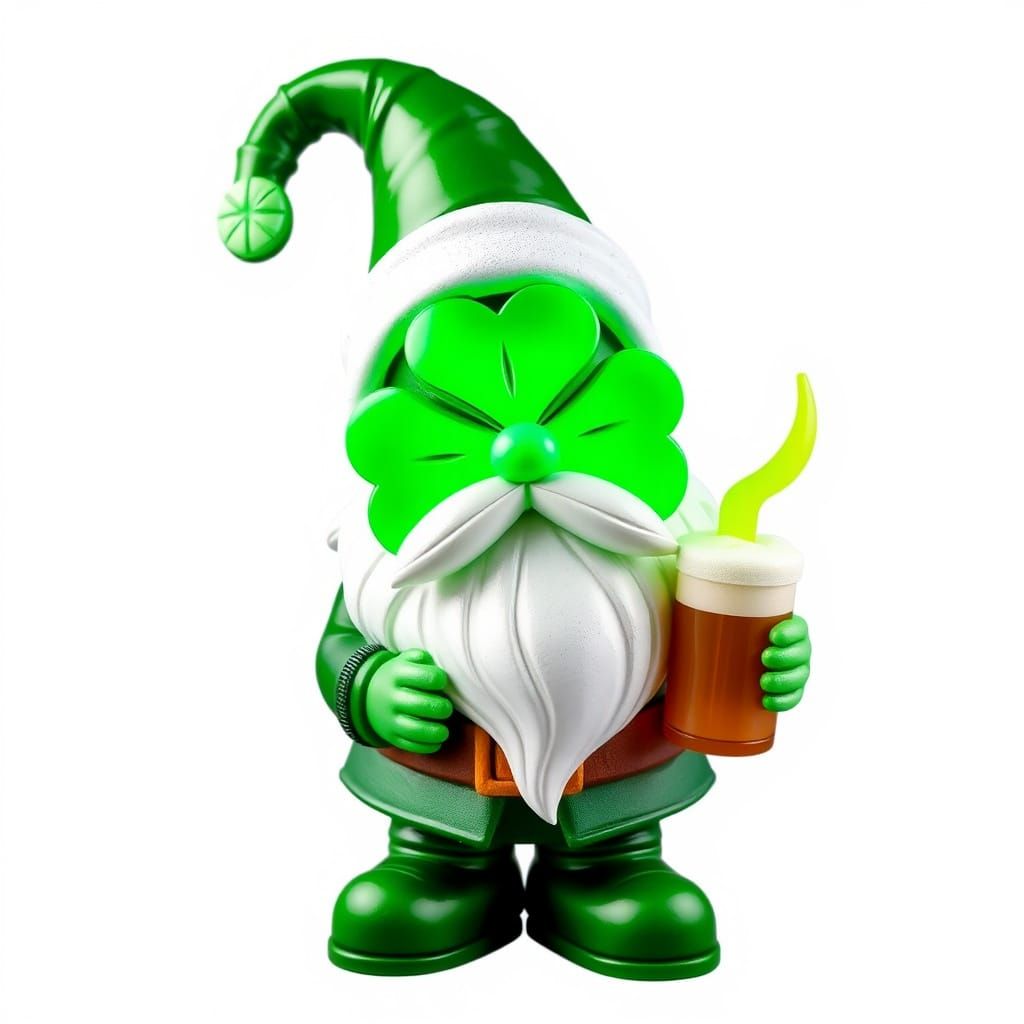 Irish Beer Gnome in a Shamrock Garden