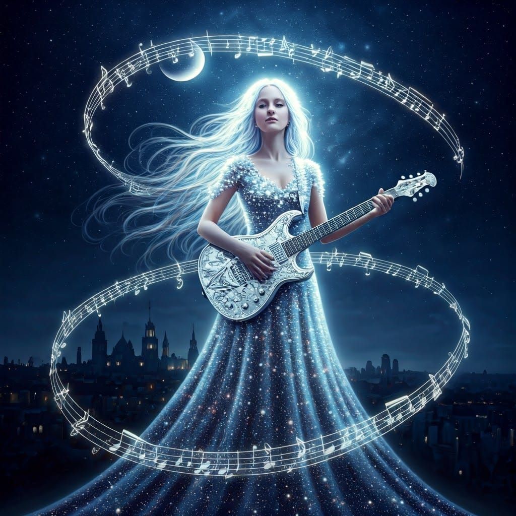 Celestial Woman's Stardust Serenade in Dreamlike Style