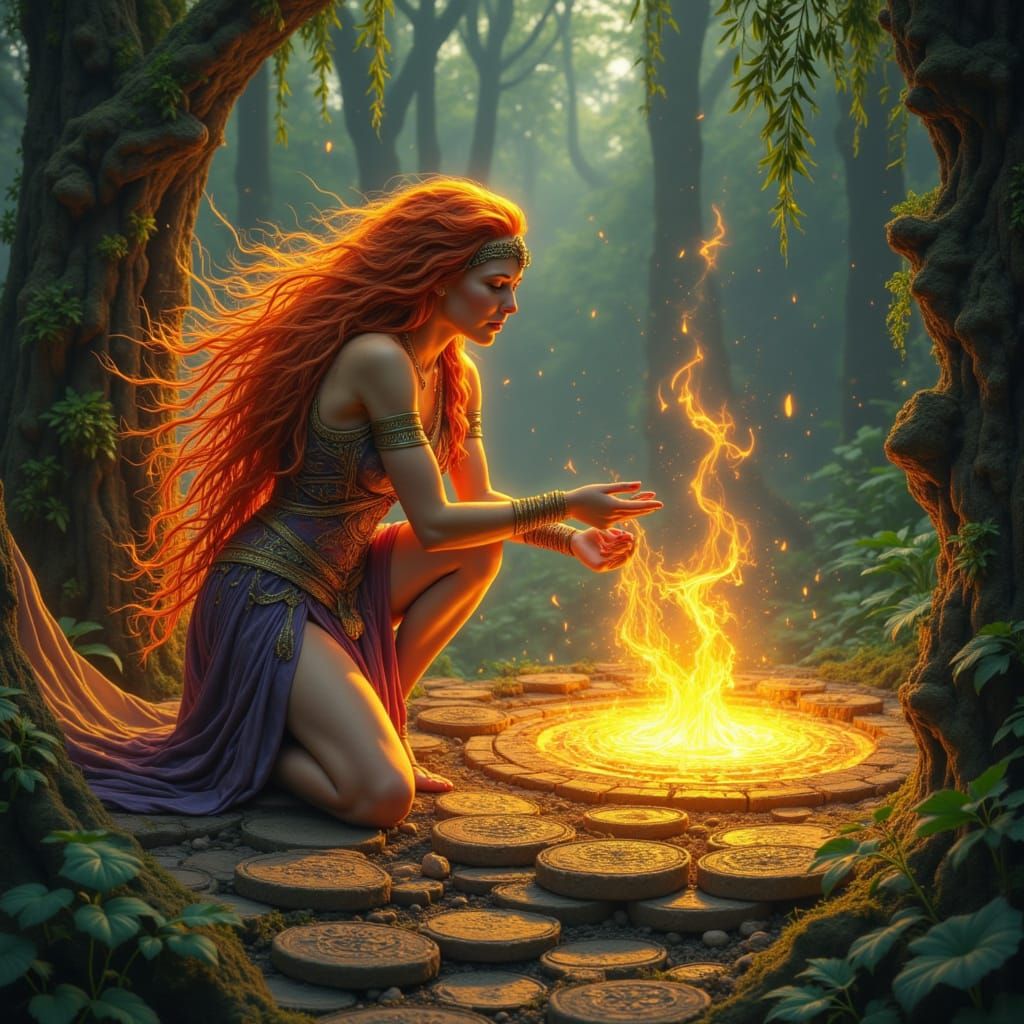 Brigid, Goddess of Fire, Summons a Flame