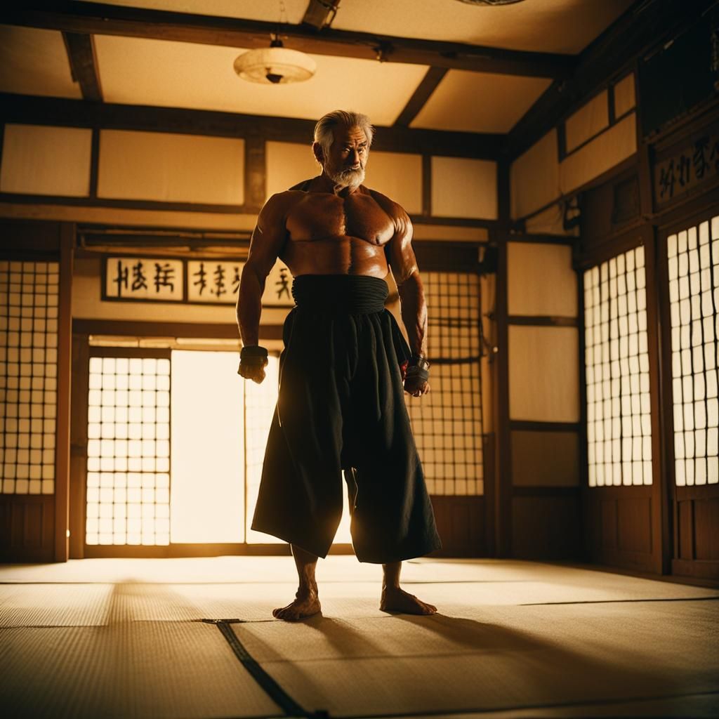 Cinematic Old Man Training in Dojo