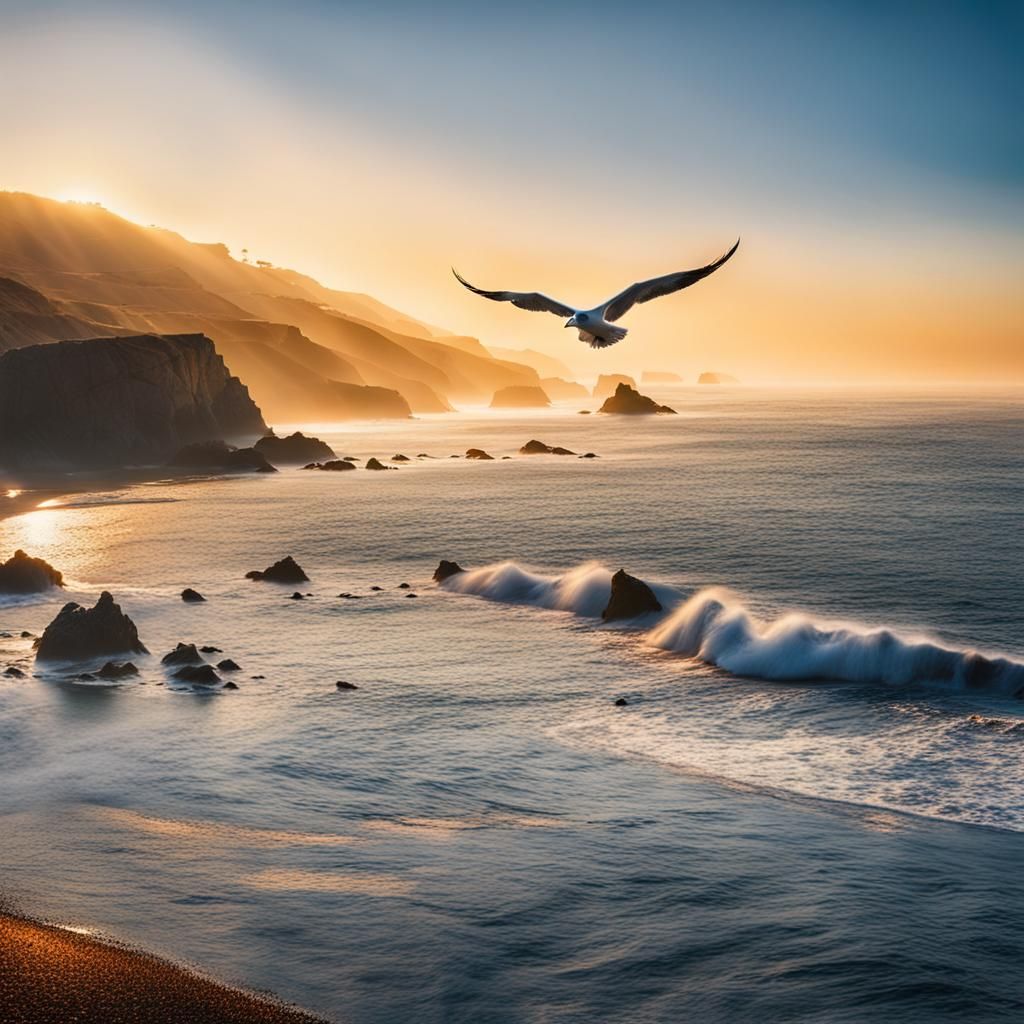 California Coast Sunset: Hyperrealistic Landscape Photograph...