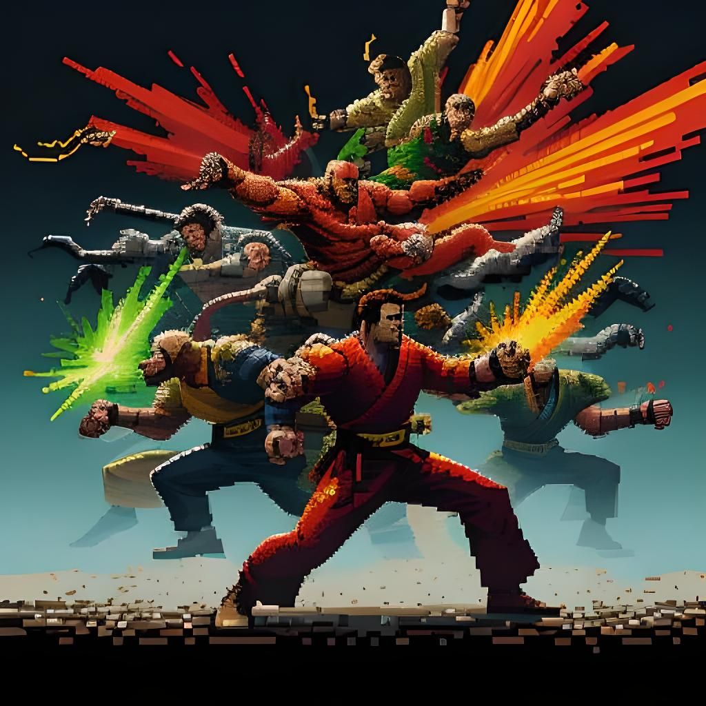 Dynamic Kung Fu Movie Poster in Pixel Art