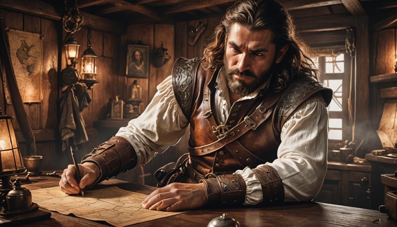 Conquistador Navigating Ship in Vintage Sci-Fi Style