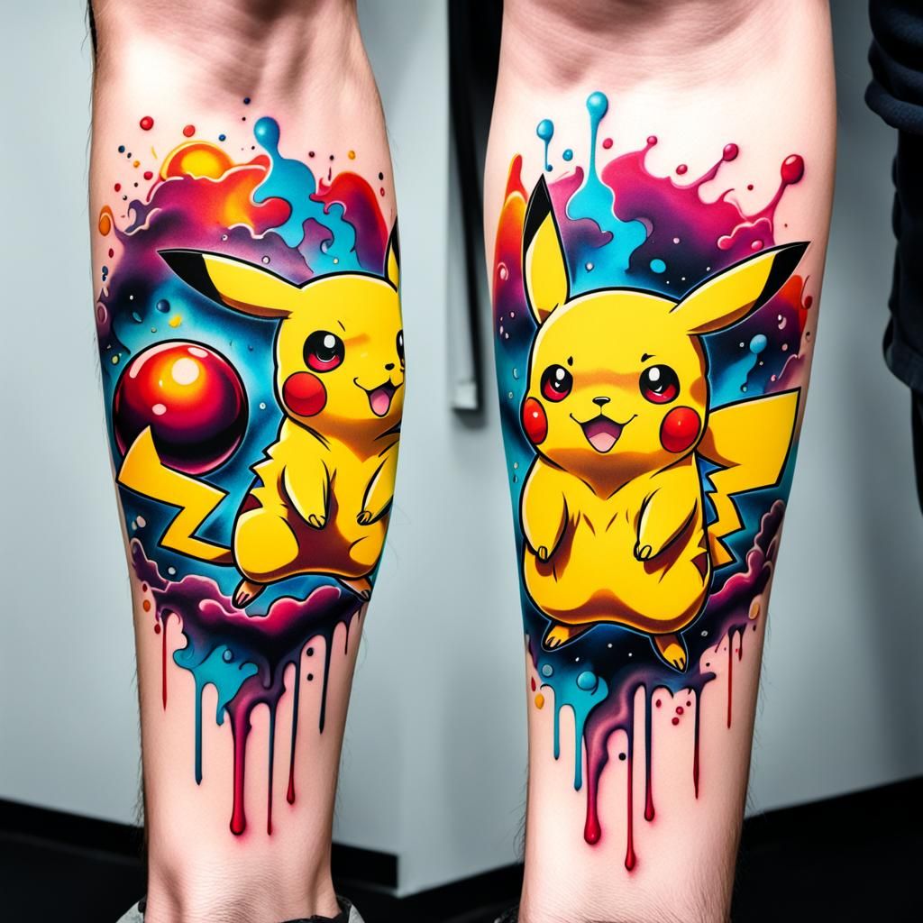 Pikachu Tattoo Design in New School Style