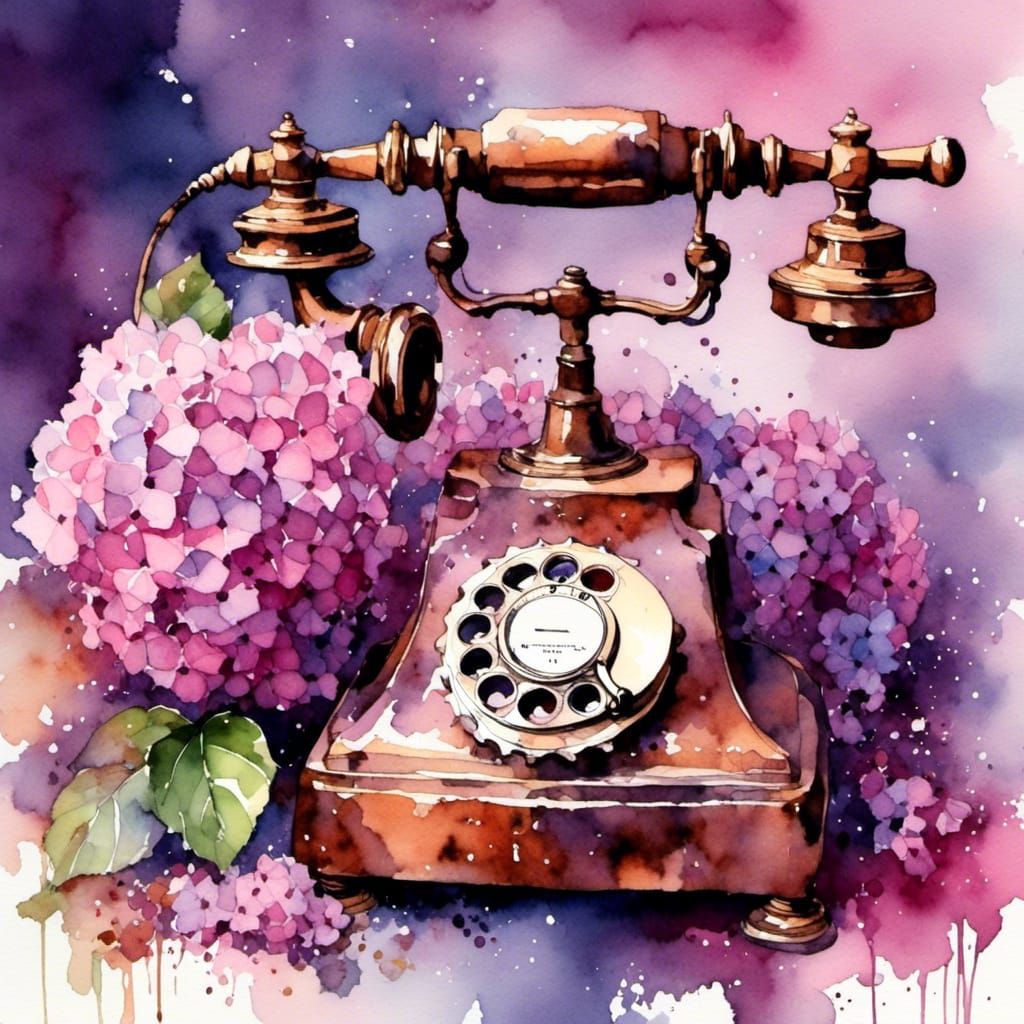 Watercolor Painting of a Vintage Pink Telephone