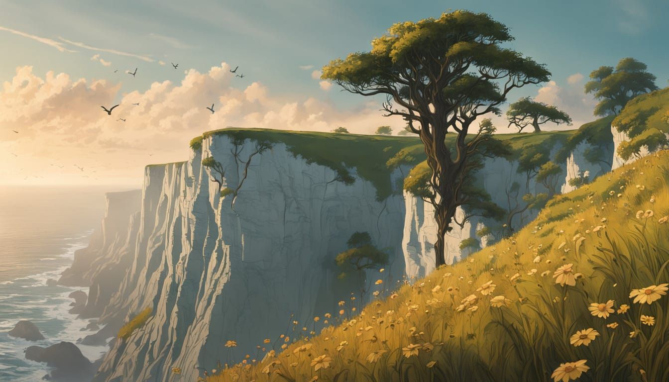 Majestic White Cliffs of Dover in Hyperealistic Dawn Light