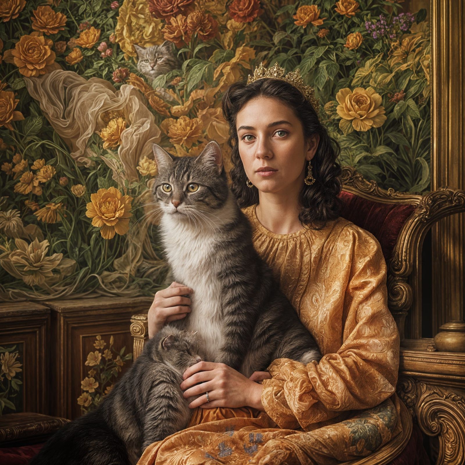 Surreal Cats on Antique Furniture in Dreamlike Style