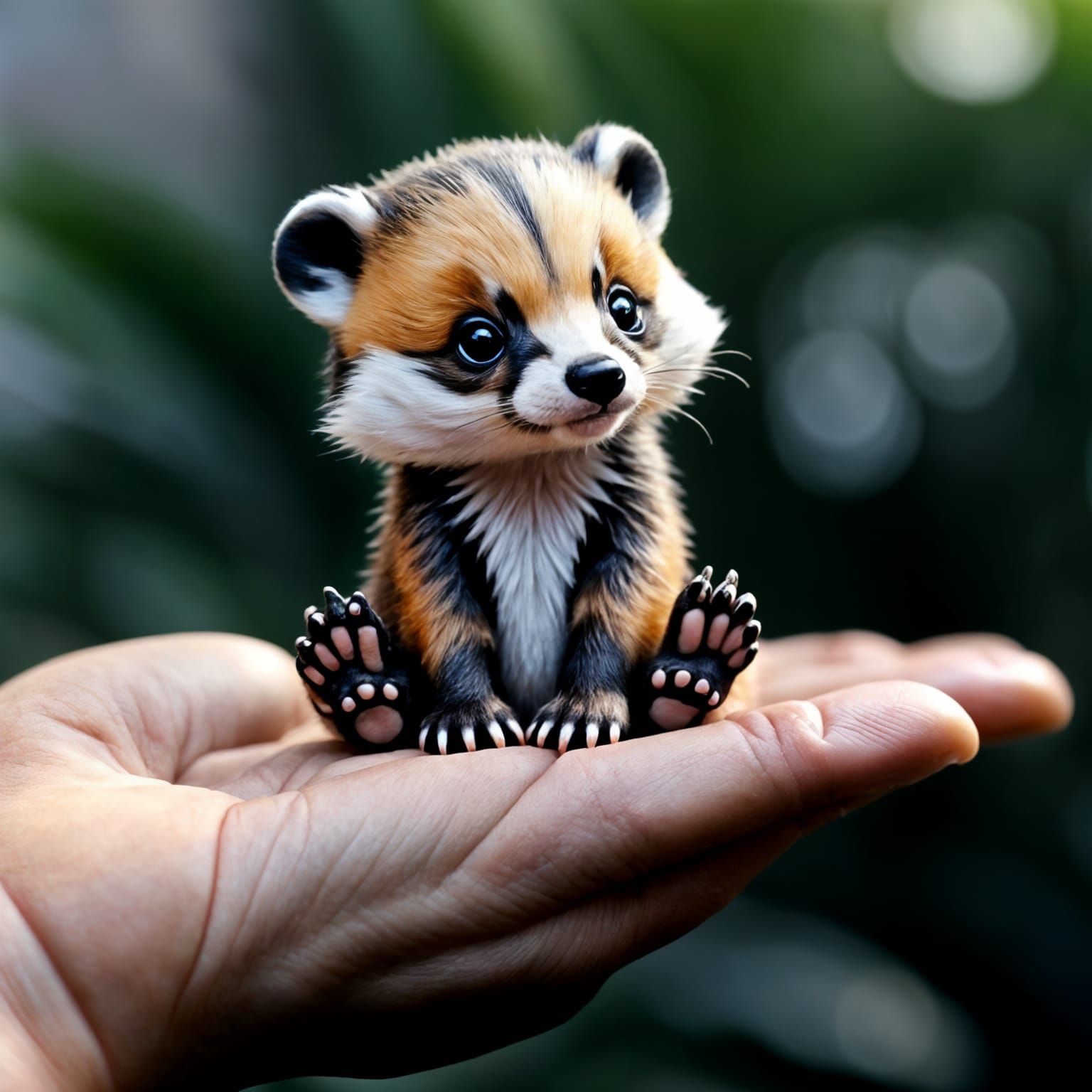 Cute Fluffy Chibi Badger Cub in Palm