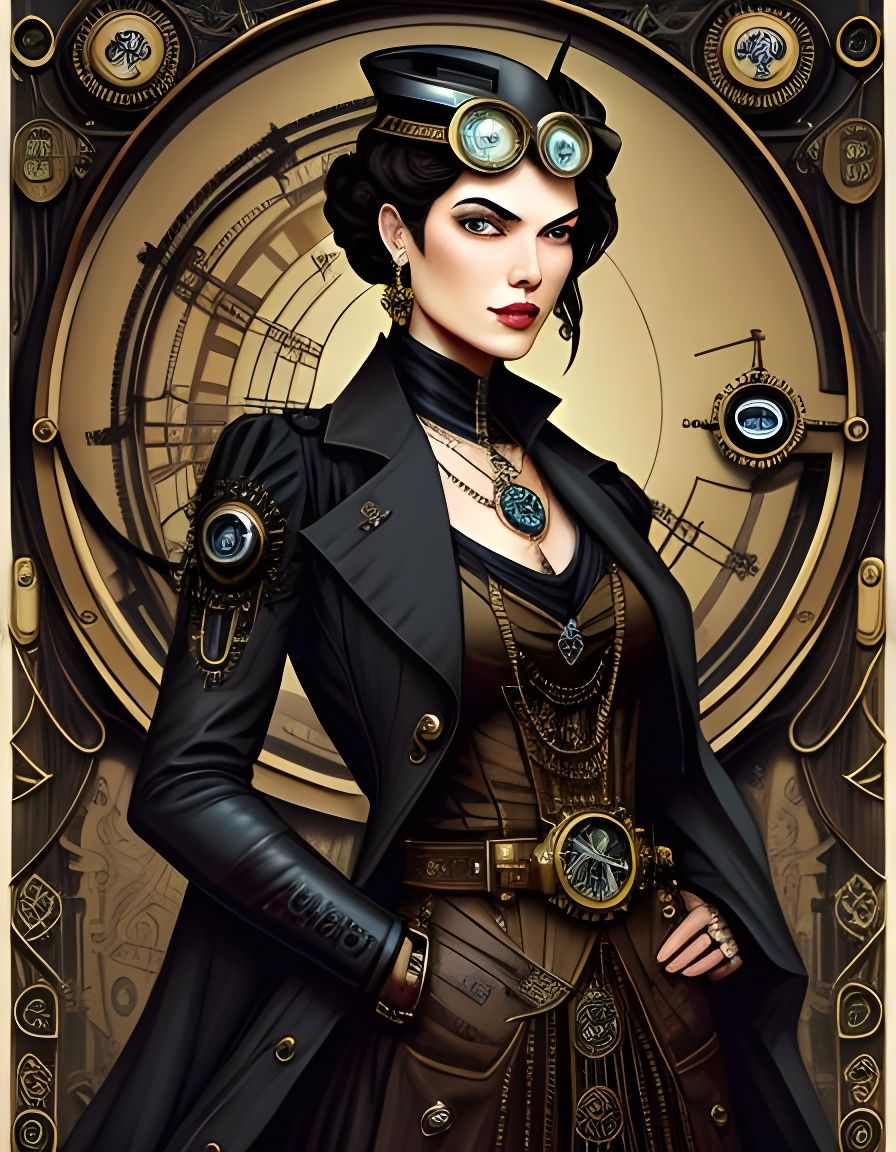 Steampunk Fashion Model in Art Deco Style