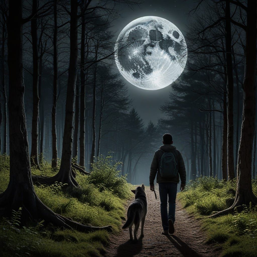 Wolf's Midnight Serenade in a Moonlit Forest