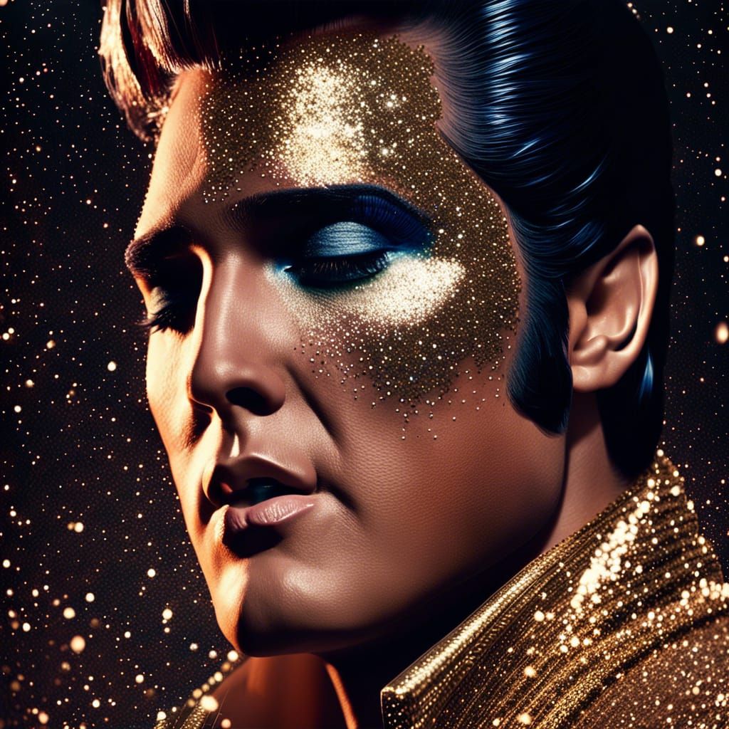 Elvis Presley Portrait with Glitter Makeup