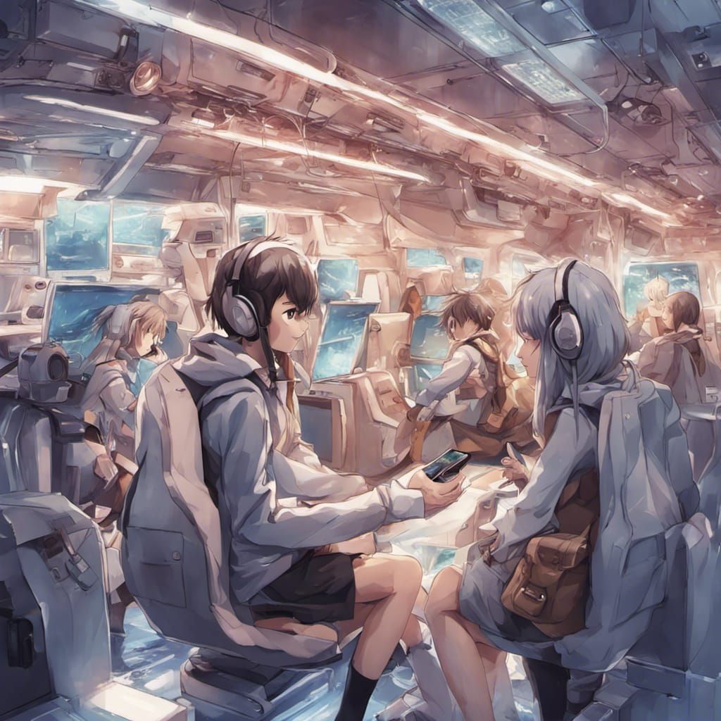 Teenagers in Futuristic Cityscape, Anime Style