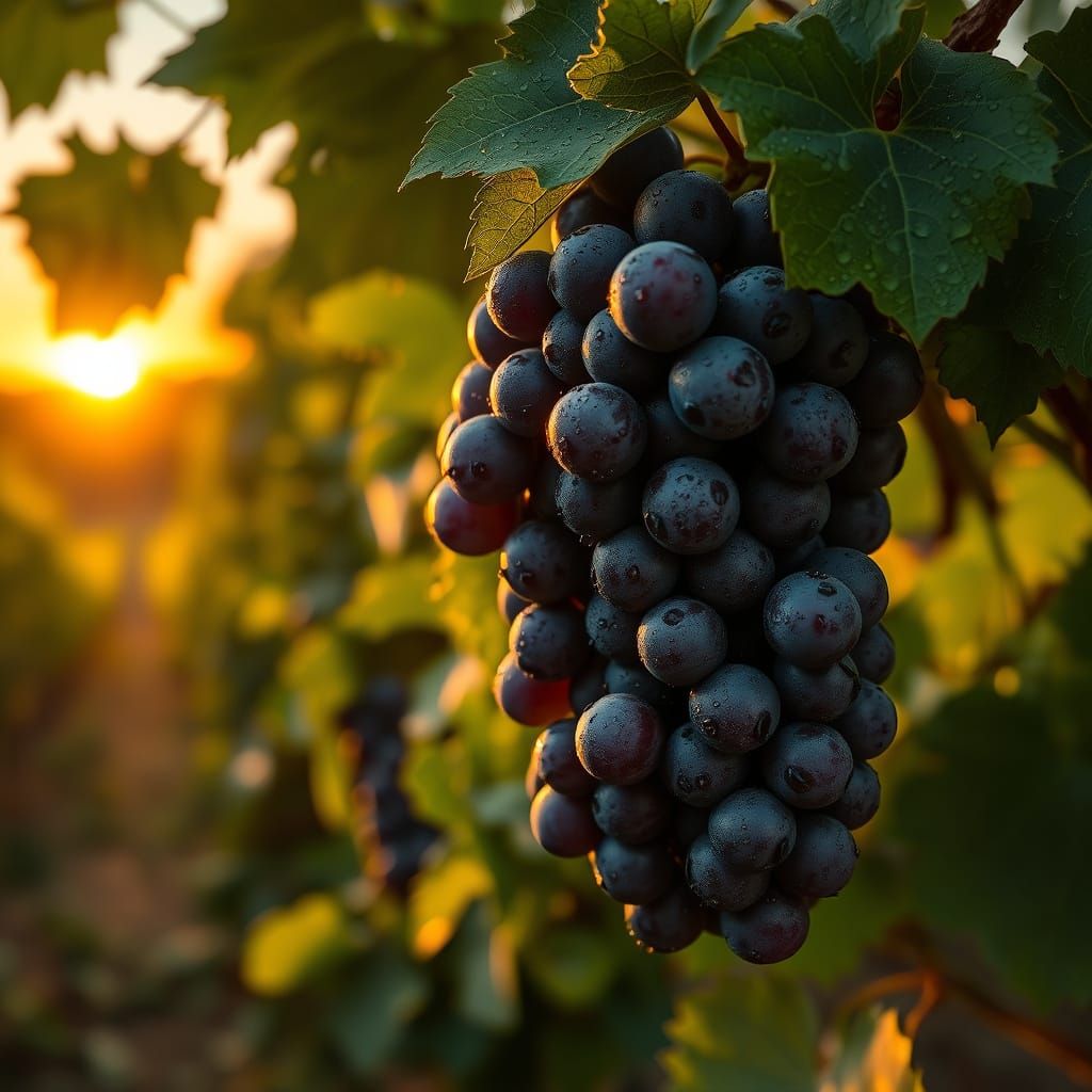 Vineyard Sunset in Hyperrealistic Detail