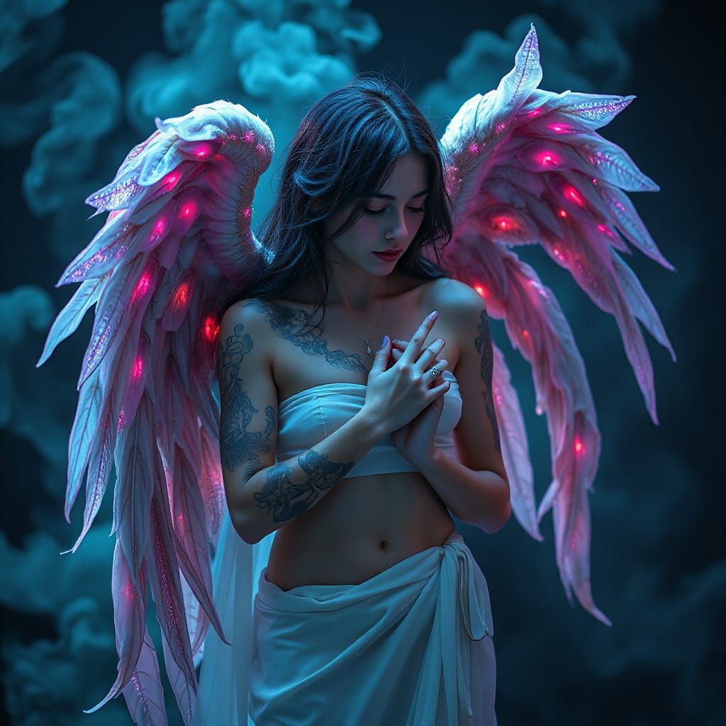 Ethereal Angel in Turquoise Mist, Cosmic Tattoos