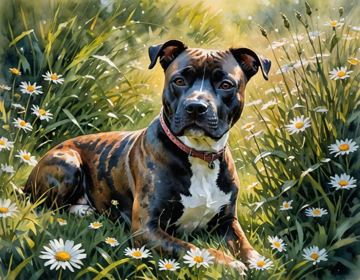 Dreamy Staffordshire Terrier in Impressionist Watercolor