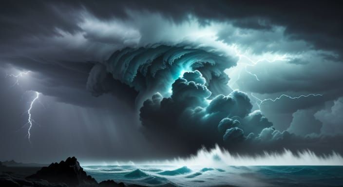 Colossal Typhoon in Hyper-Realistic Style Over Turbulent Oce...