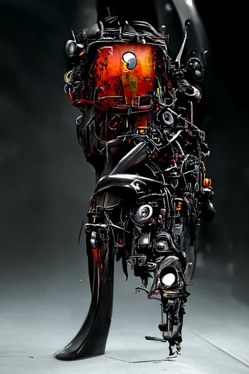 Cybernetic Raven Robot Warrior in Cyberpunk Style