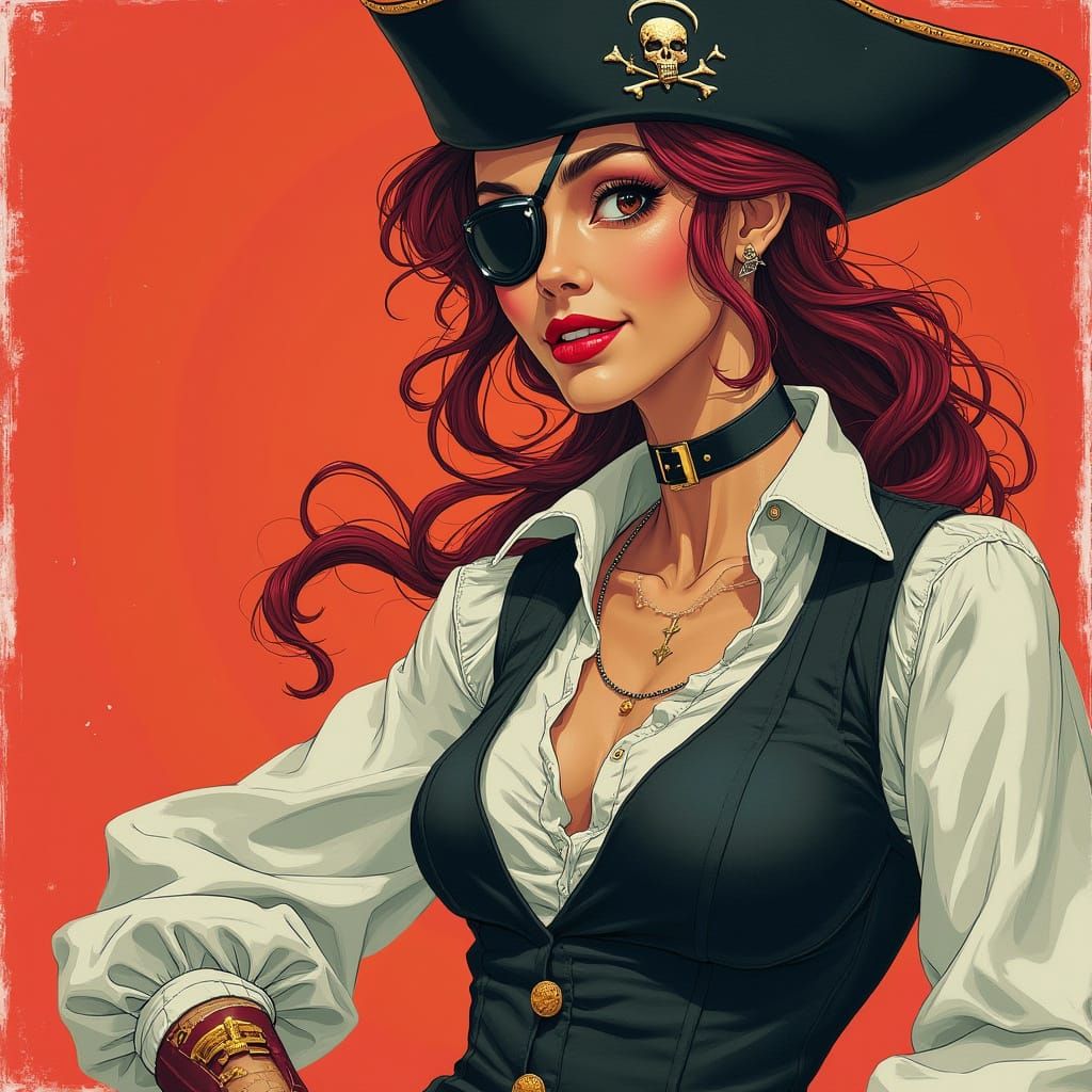 Statuesque Pirate Woman in Dystopian Sci-Fi Style