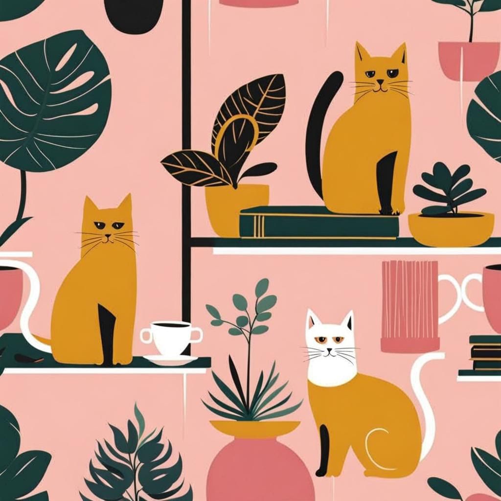 Bohemian Cats Enjoying Coffee in Modern Room