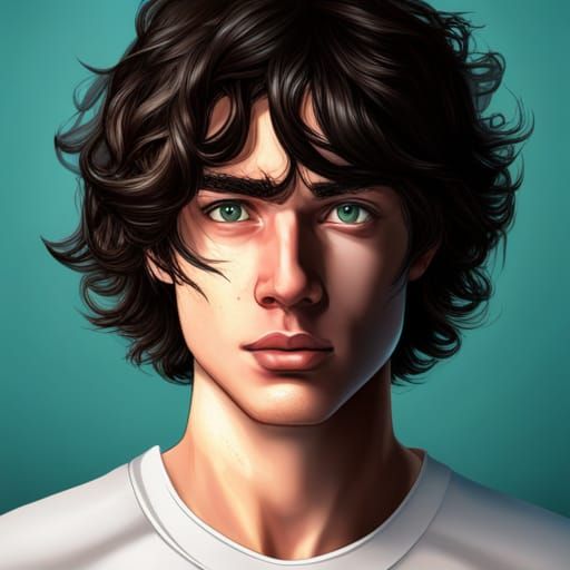 Hyperrealistic Portrait of Freckled Curly-Haired Man