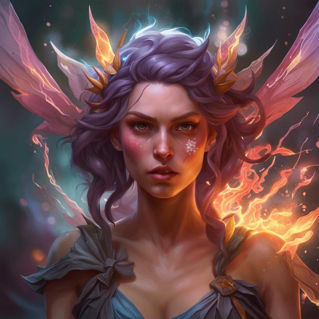 Furious Fairy Unleashing Magic: Detailed Portrait