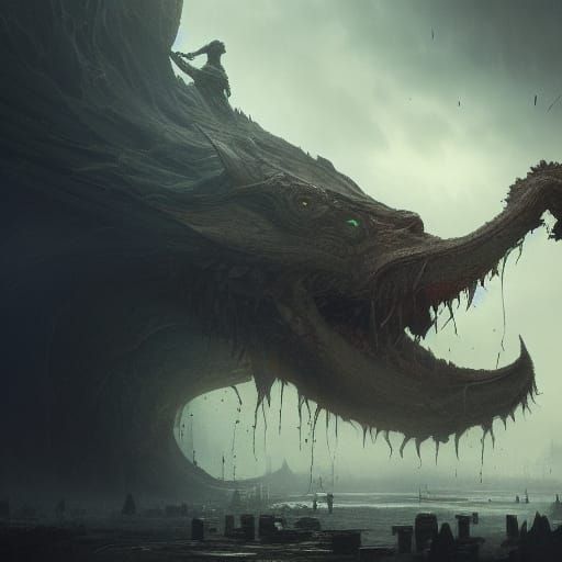 Dark Fantasy Monster Struggle in Deep Color