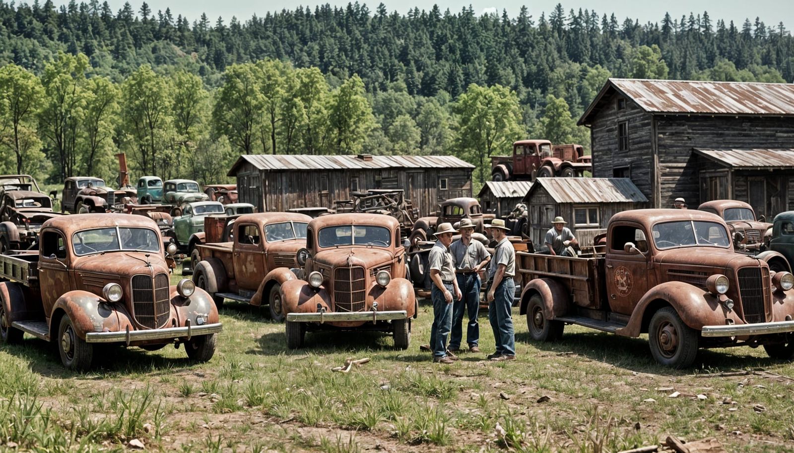 Wrecking Yard Workers With 1936 Tow Trucks