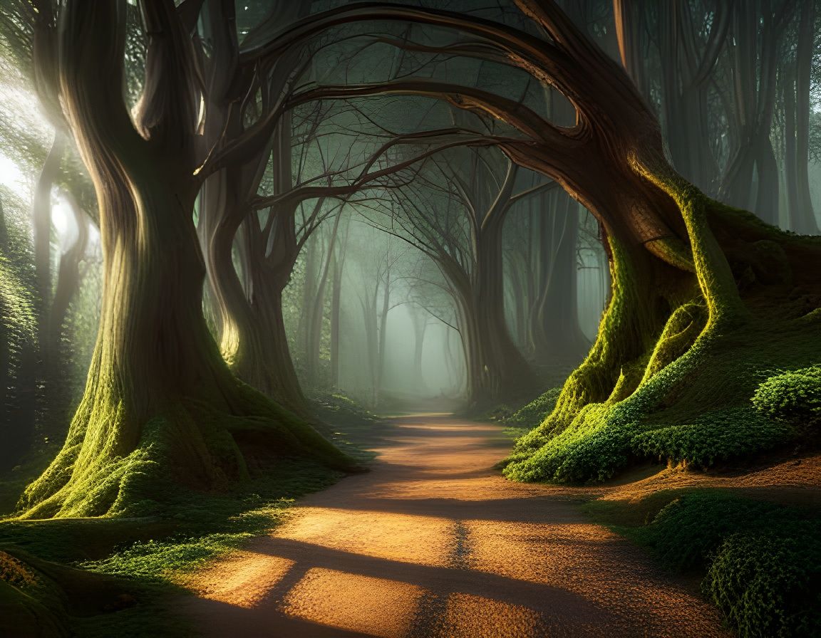 Four Seasons Forest Path in Hyperrealistic Style