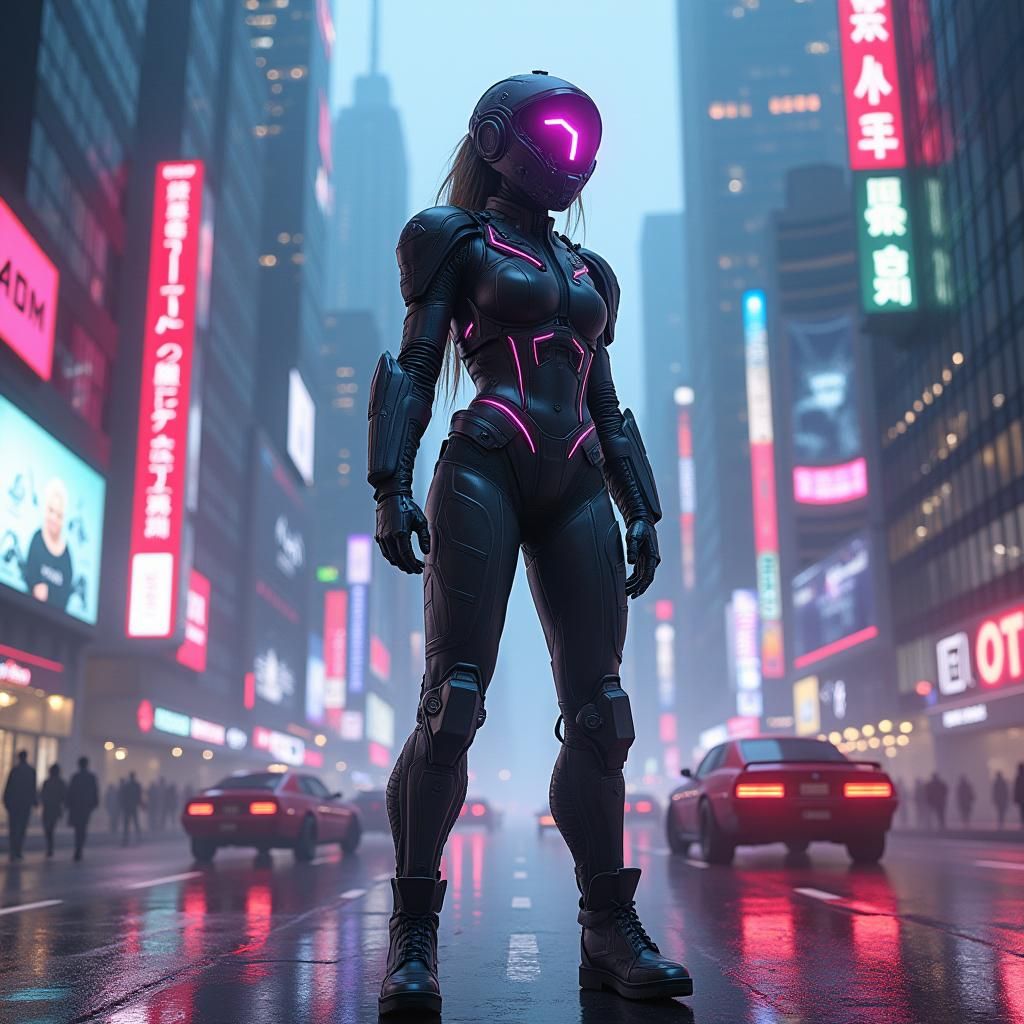 Cyberpunk Girl in Dystopian Cityscape