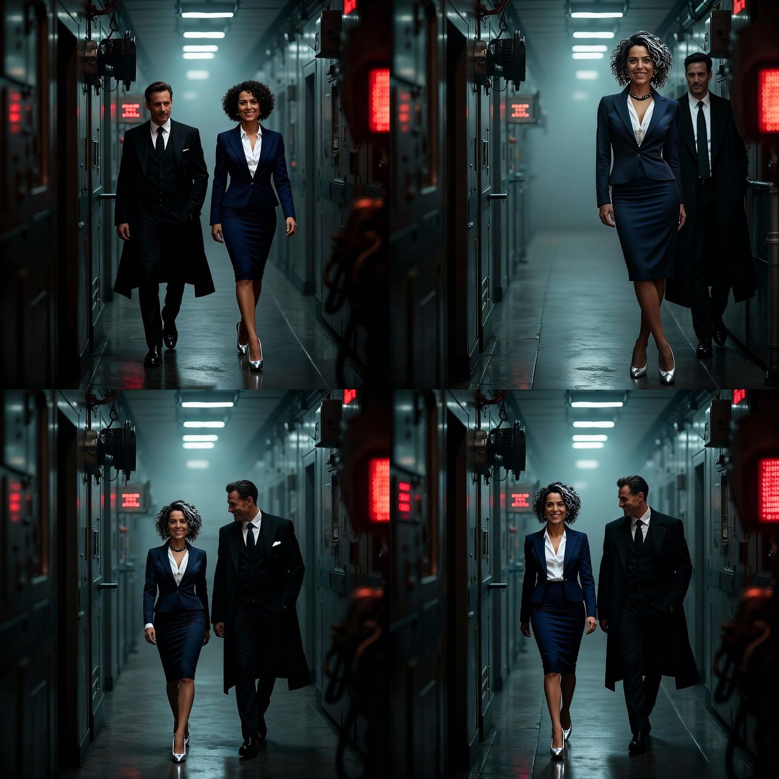 Power Couple Striding Through Modern Hallway