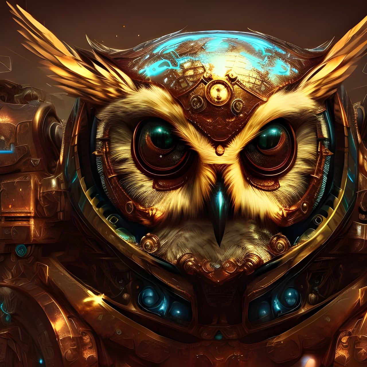 Majestic Metallic Owl Portrait in Steampunk Style