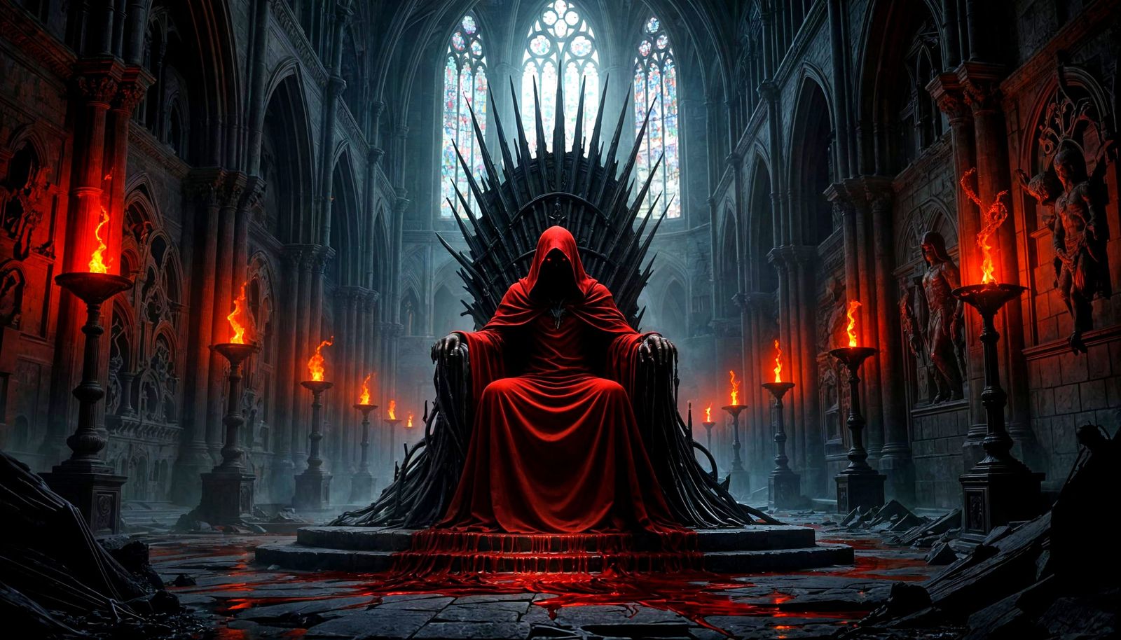 Dark Fantasy Throne in Ruined Cathedral