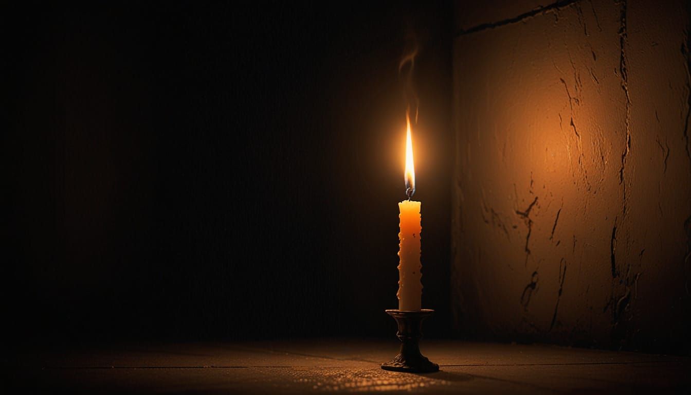 Candle Flame Illuminates Dark Room in Painterly Style