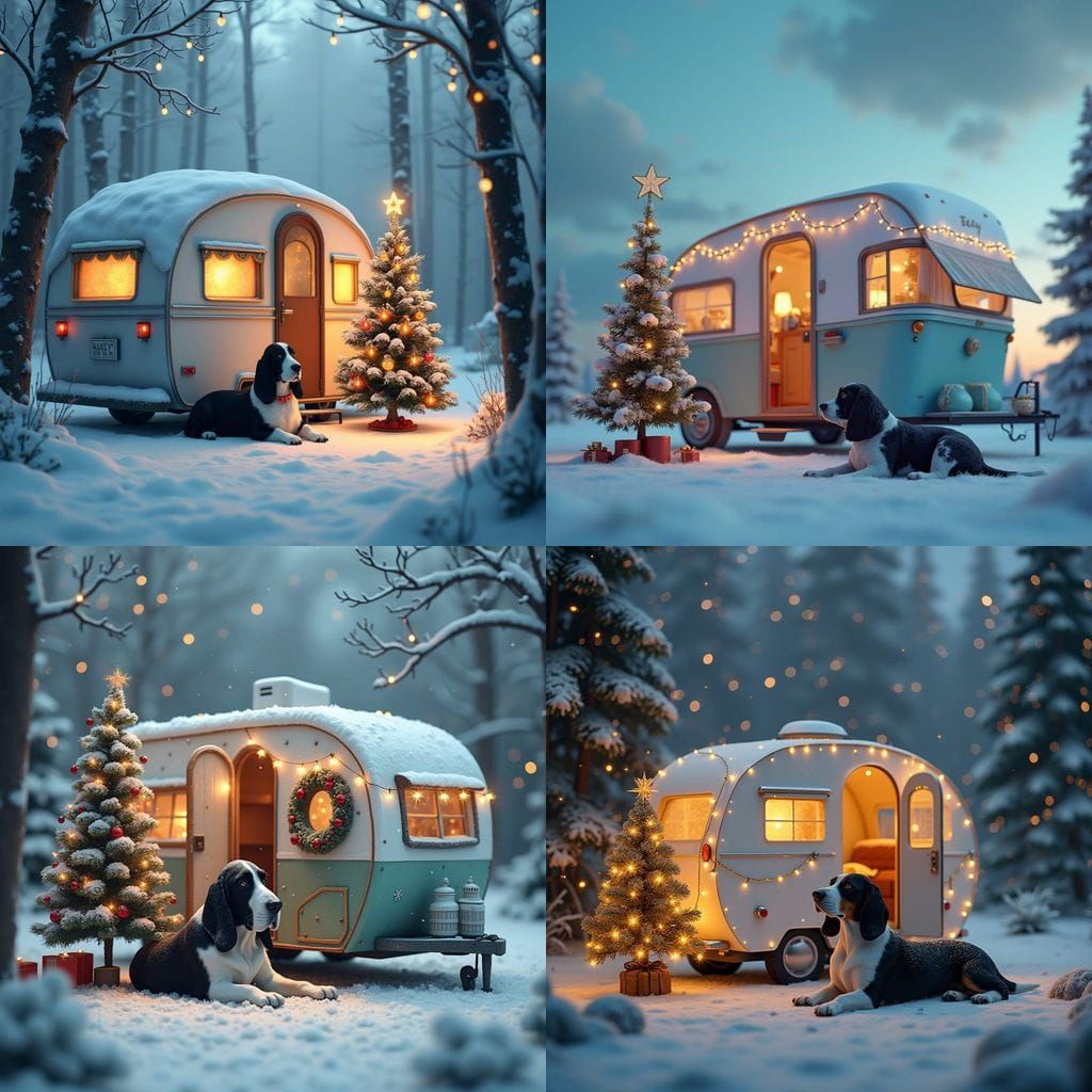 Magical Winter Wonderland with White Camper and Faithful Com...
