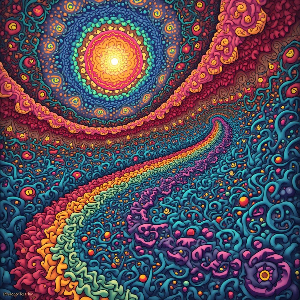 Psychedelic Abstract: Swirling Shapes and Fractal Waves