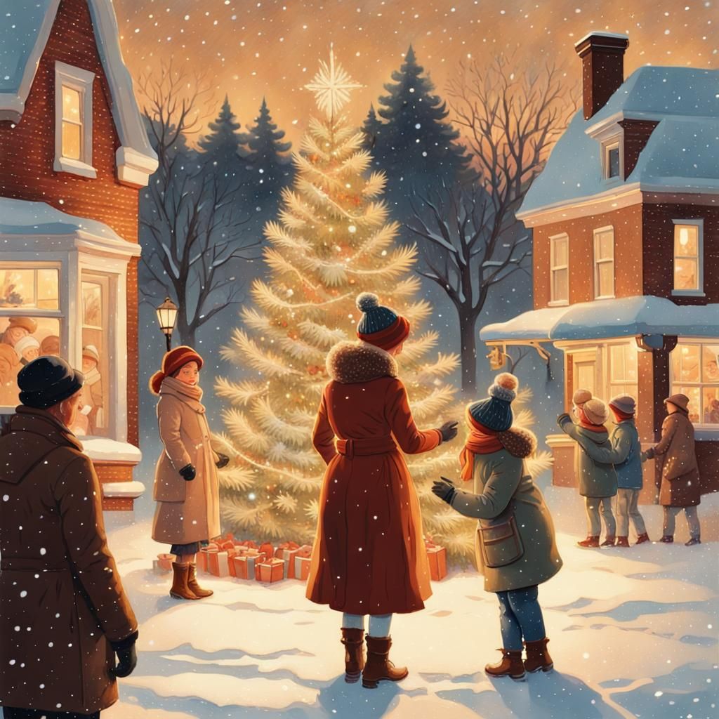 Family Christmas Tree Decoration in Rockwell Style