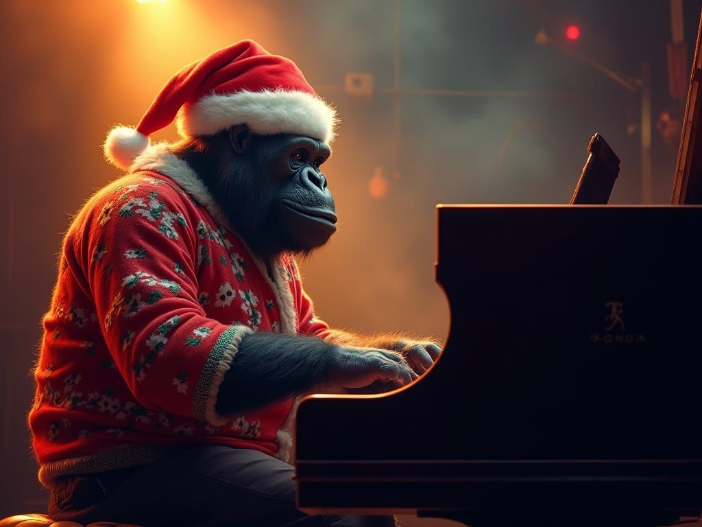 Gorilla Plays Christmas Jazz in Smoky Club