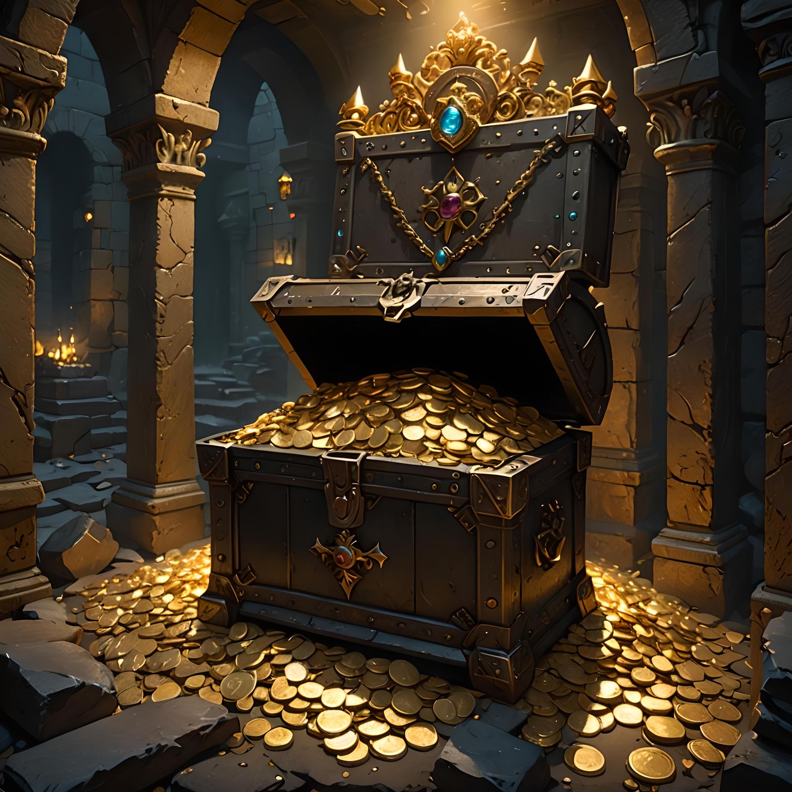 Subterranean Treasure Vault with Gold and Jewels