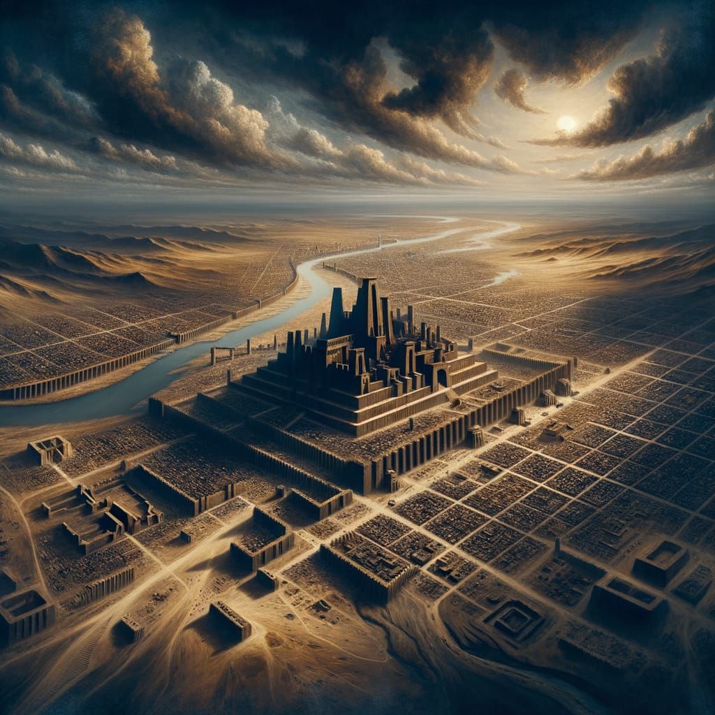 Babylon in Dark Fantasy Style Aerial View