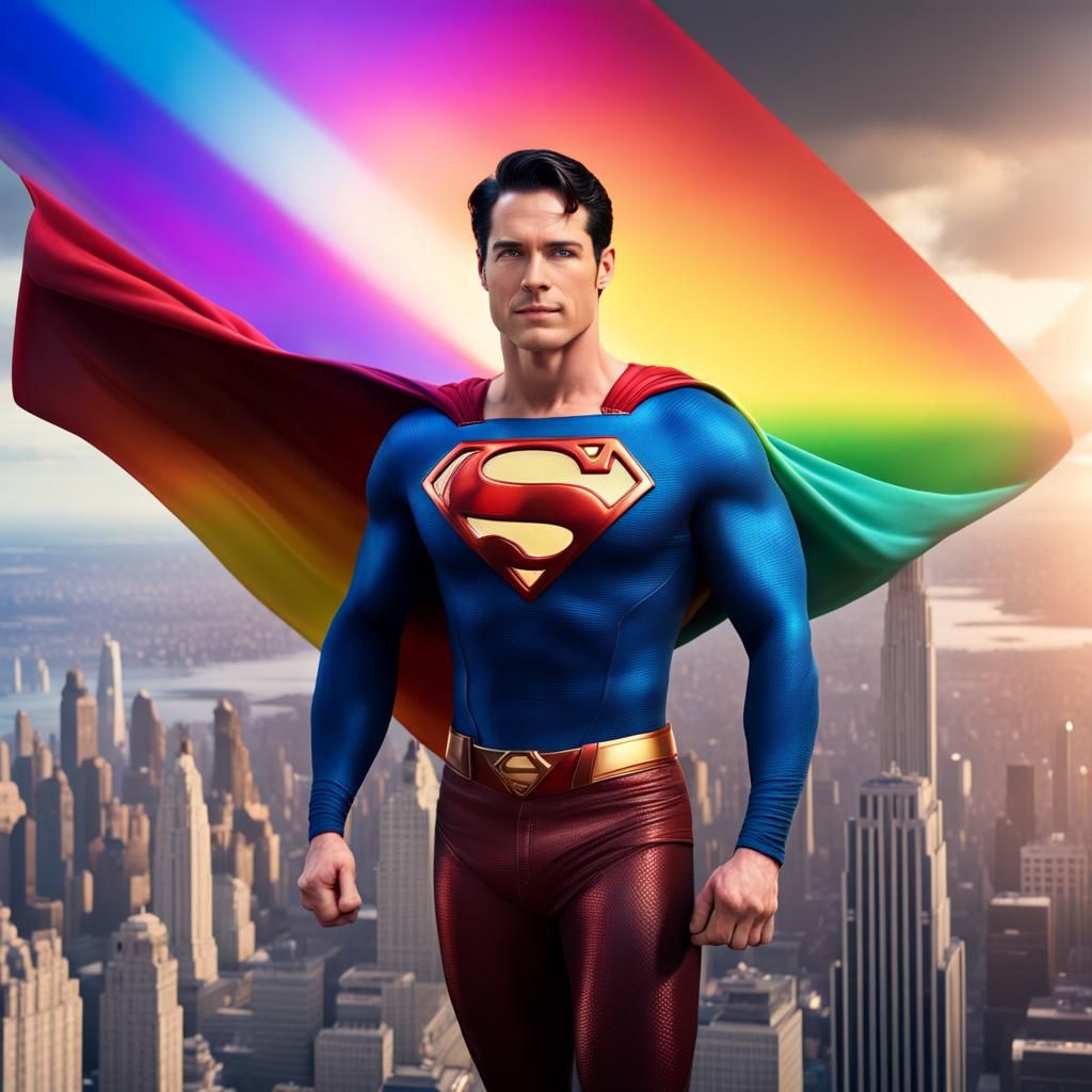 Rainbow Superman on Art Deco Skyscraper