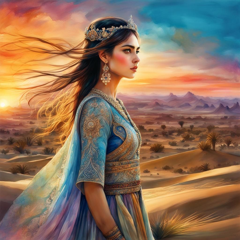 Portrait, Beautiful persian Princess in the desert