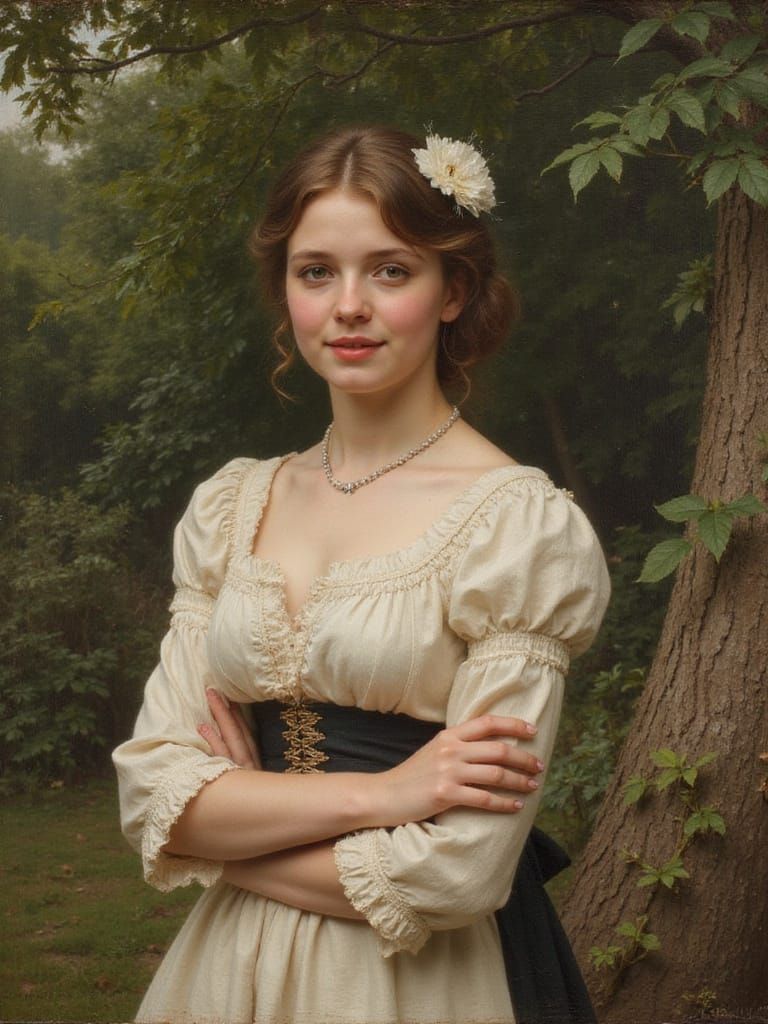 Elegant Victorian Lady in a Serene Garden Setting