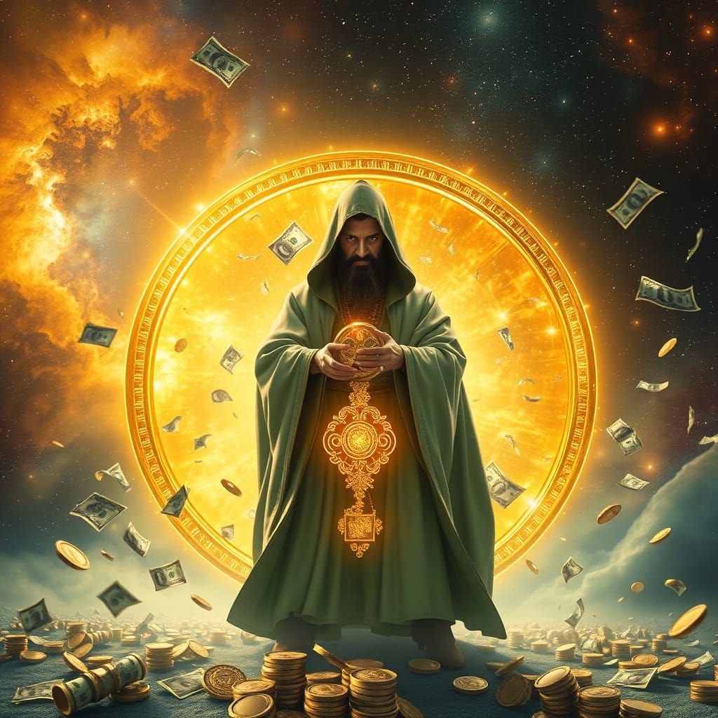 Majestic Golden Portal of Prosperity in Cosmic Nebula