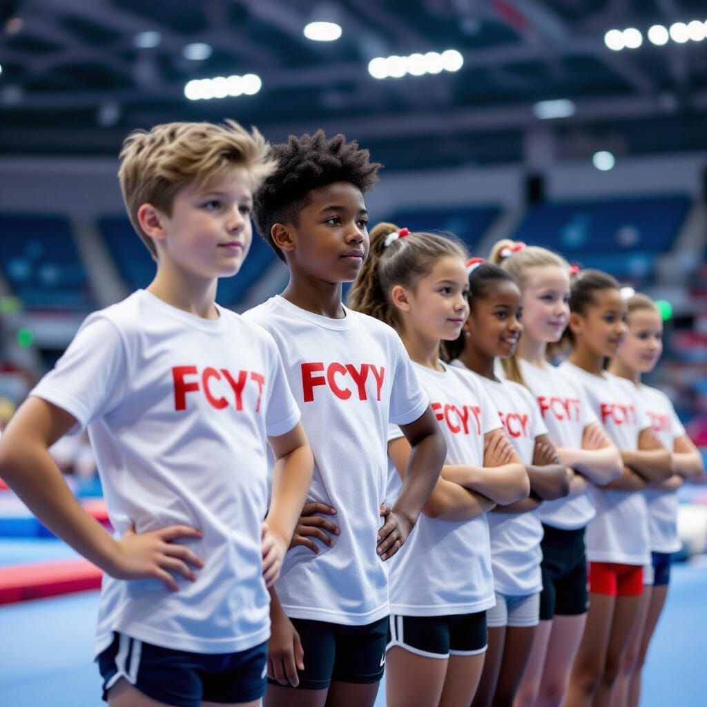 Young Gymnasts in Action: Diverse Athletes in Modern Arena