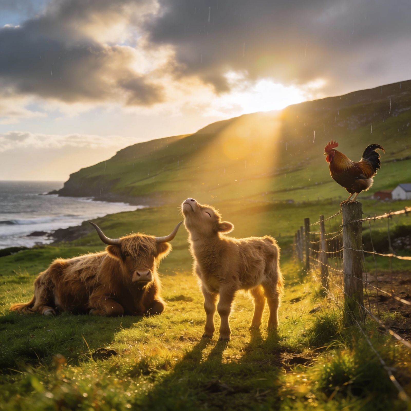 Highland Cow Calf Soaking Sun Rays in Irish Countryside