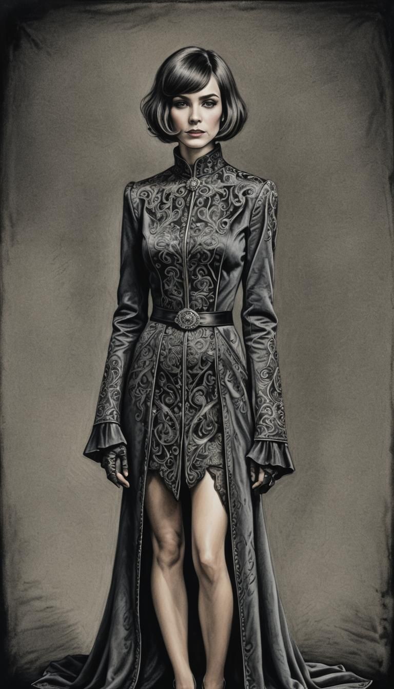 Magician Seductress Portrait in Charcoal Style