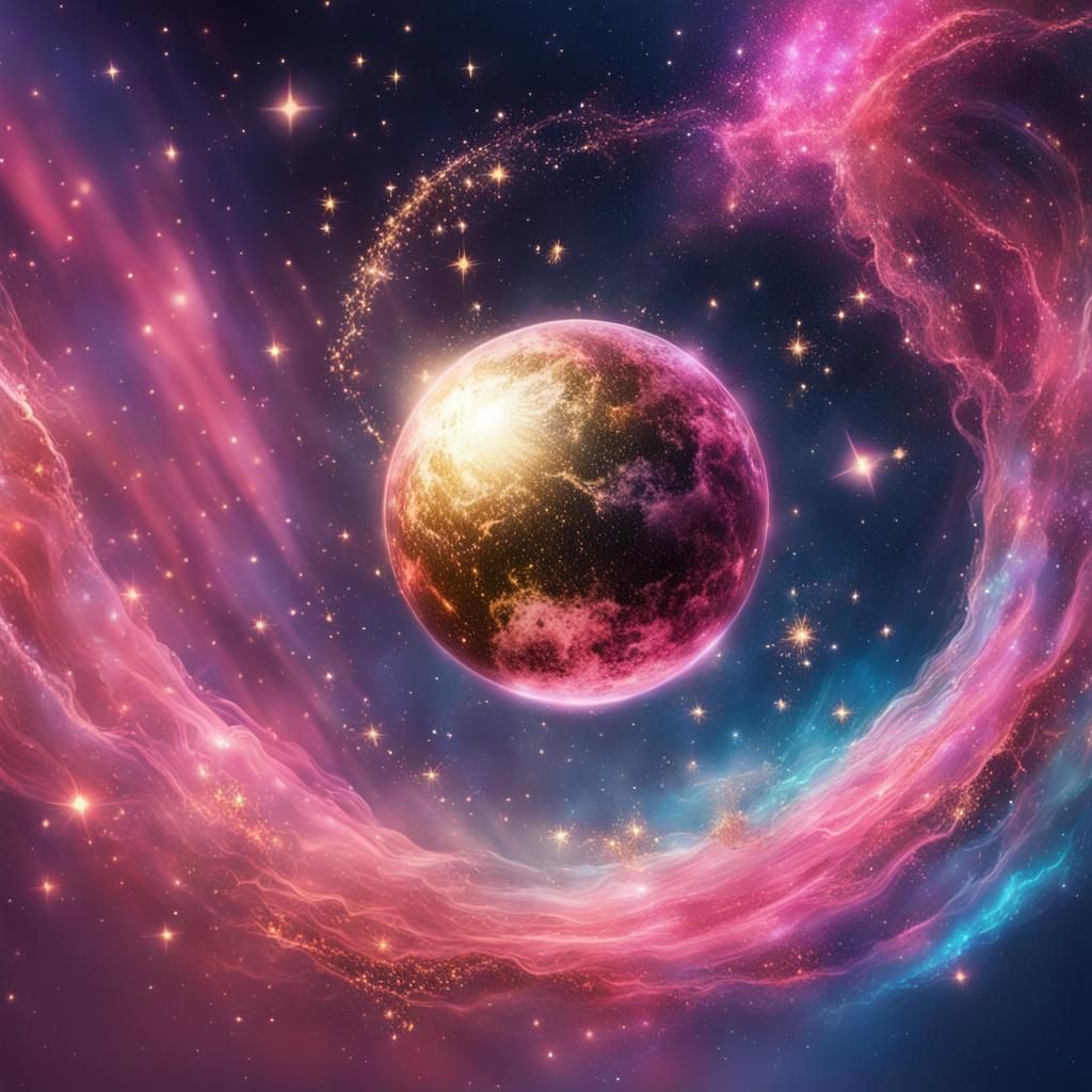 Sparkling Planet Against Starry Sky in Splash Art