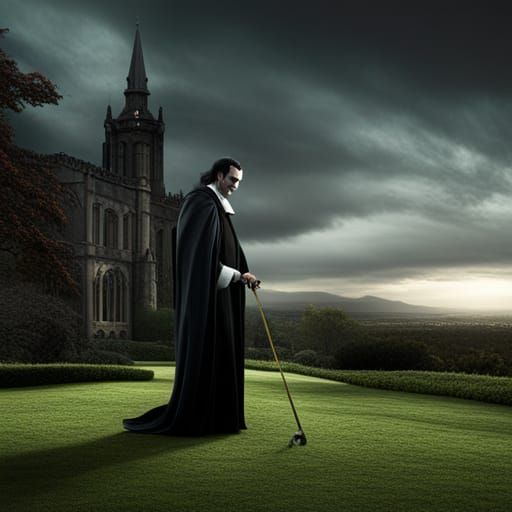 Dracula Mowing Lawn: Epic Digital Matte Painting