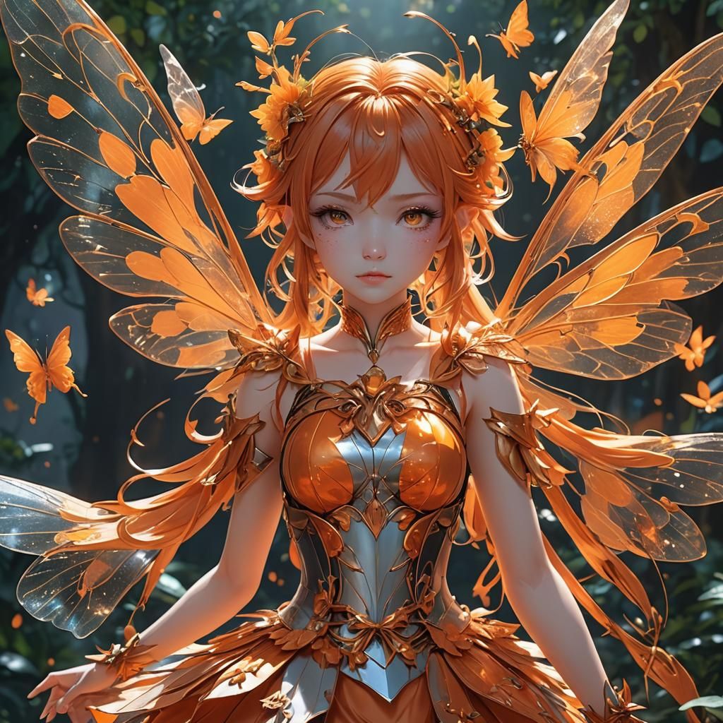 Luminous Orange Fairy in Anime Style