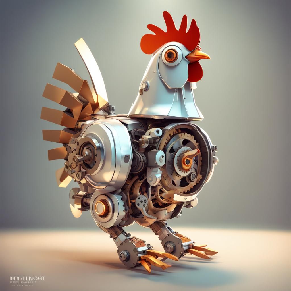 Endearing Chicken Robot in Low Poly Isometric Style